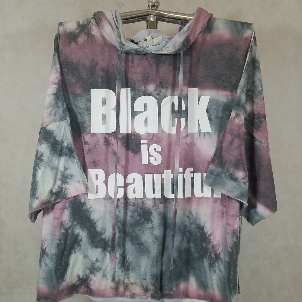 Dear Grace with Love Womens Size‎ 3X Black is Beautiful Hoodie Top Cut Off Shirt